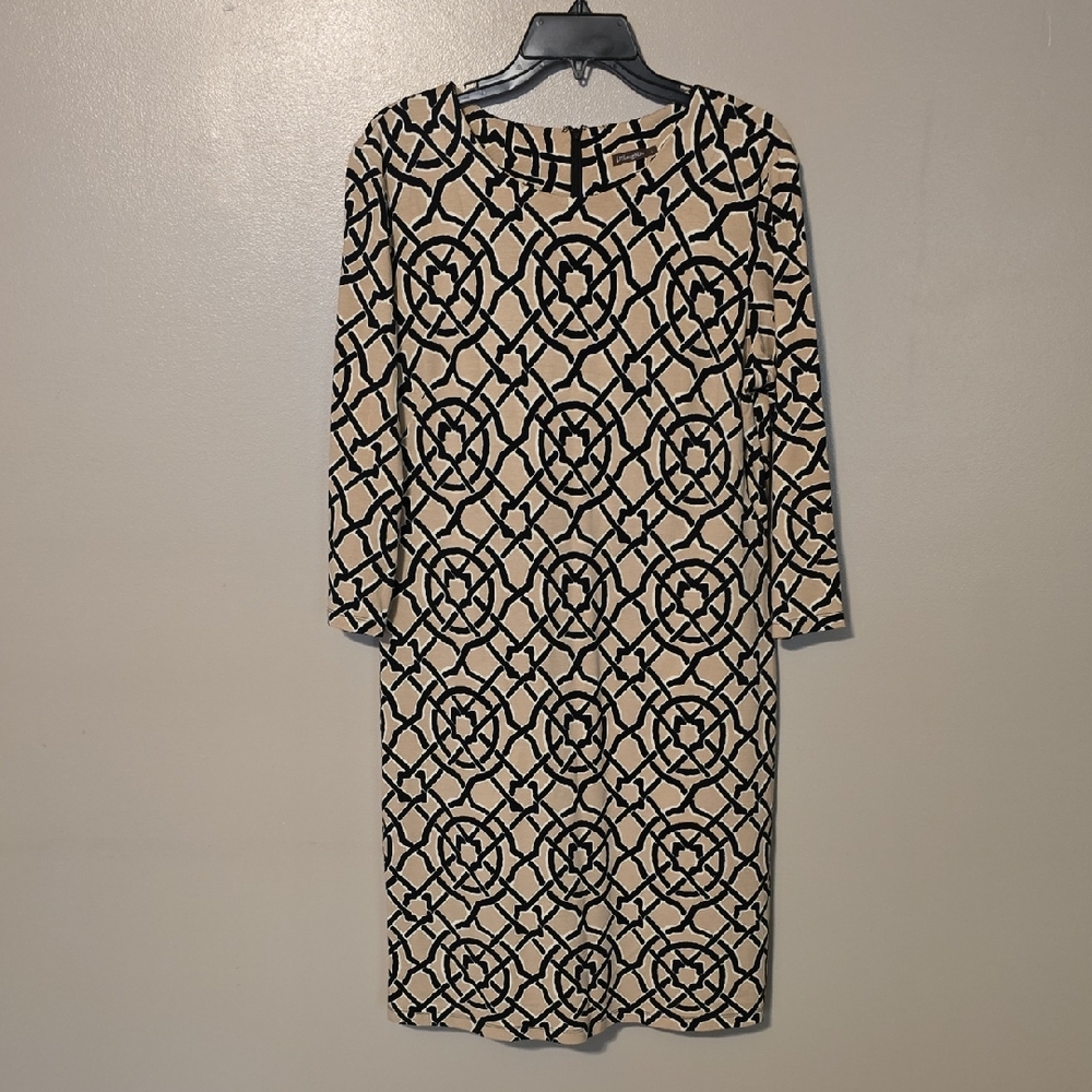 Beige and Black Geometric Mini Dress
